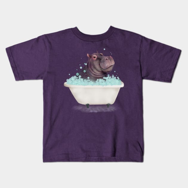 Hippo in the Bathtub Kids T-Shirt by LauraGraves